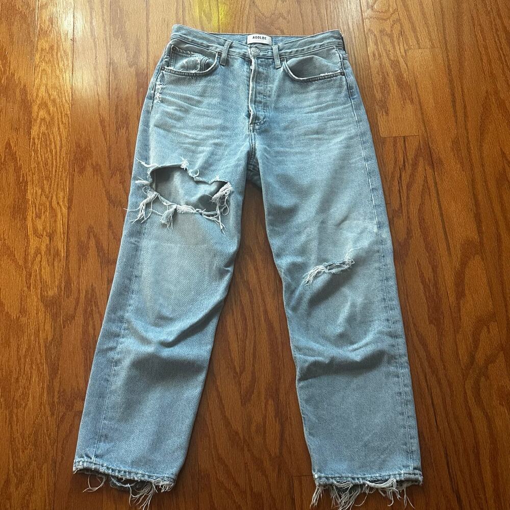 Agolde Distressed Jeans sz 25 Light Wash Jeans Button Fly Straight Leg - Picture 3 of 9